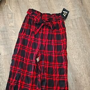 Girls Paperbag Waist Pants art class Red Black Plaid Tie Belt M 7 / 8